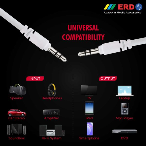 ERD AX-12 3.5 mm Male to Male 1.5 Meter Aux Audio Cable for Laptop, Car Stereo, Speaker, Smart Phones and Other Smart Devices