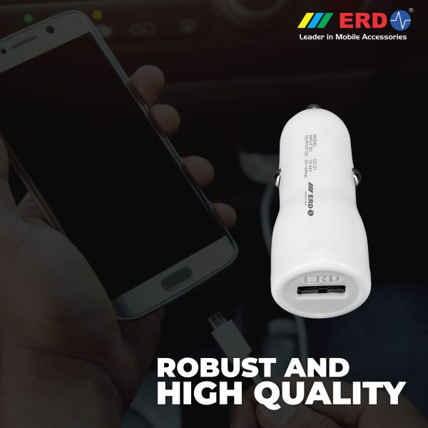 ERD CC-21 5V / 2 Amp USB Car Charger + Free 1 Meter Long 3 in 1 USB Cable (White) 4