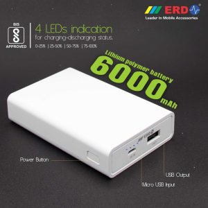 ERD PB-30 6000mAh Li-Ion Power Bank Single Input Port (White)