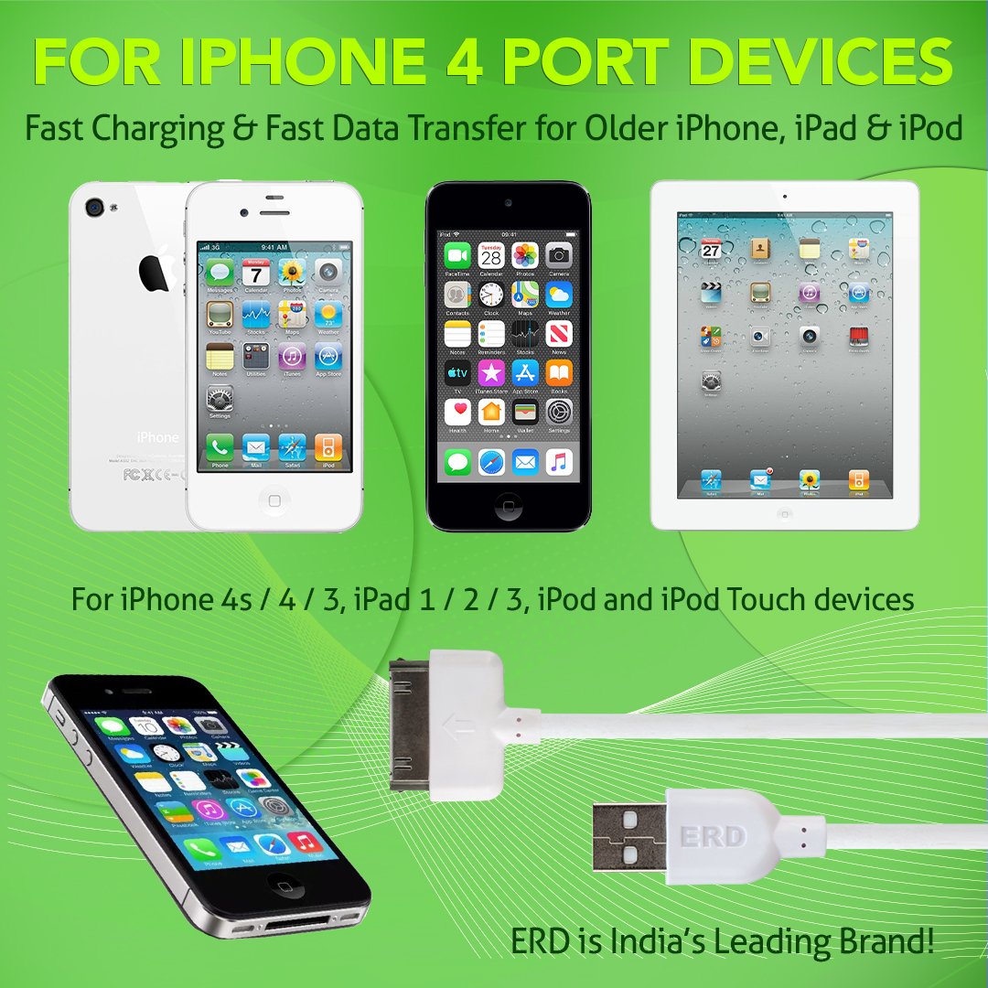 ERD UC-56 2 Amp Fast Charging Extra Tough Unbreakable 1 Meter Long USB Cable for iPhone 4/4s iPad 1/2/3 (White) 5