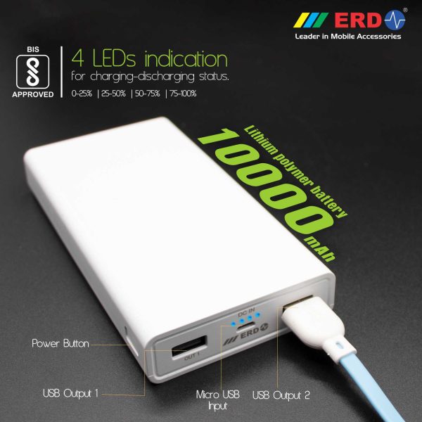 ERD PB-40 10000mAh Li-Ion Power Bank Dual Input Port (White) 9