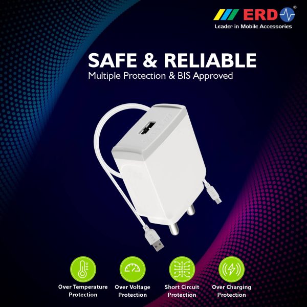 ERD TC-31 5V Mobile Phone Wall Charger | BIS Certified 3 Amp USB Dock with 1 Meter Long Micro USB Cable (White) 9