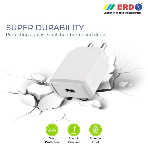 ERD TC-31 5V Mobile Phone Wall Charger | BIS Certified 3 Amp USB Dock with 1 Meter Long Micro USB Cable (White) 8