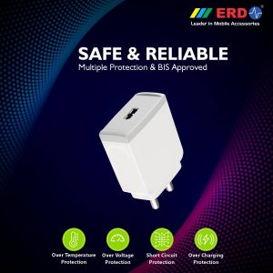 ERD TC-31 5V / 3 Amp Fast Charging USB Adapter (White) BIS Certified
