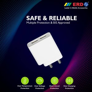 ERD TC-65 5V / 2.4 Amp Fast Charging USB Adapter (White) BIS Certified