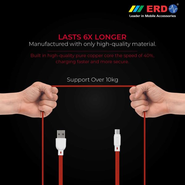 ERD UC-20R 2.4 Amp Fast Charging Extra Tough Unbreakable 1 Meter Long Micro USB Cable (Red) 8