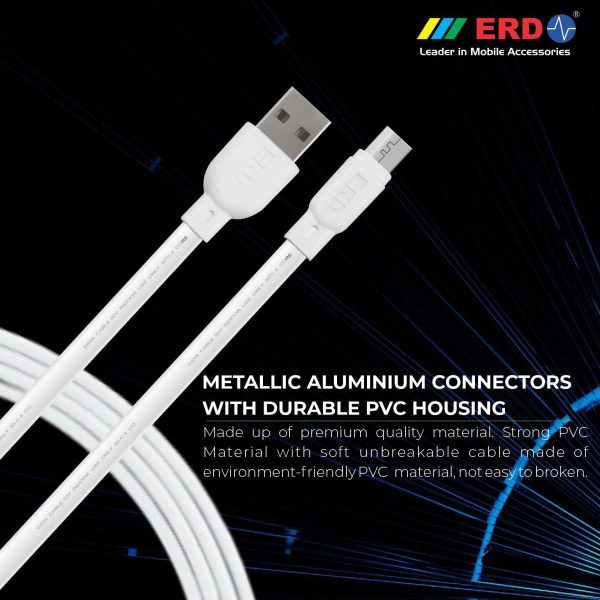 ERD UC-20 2.4 Amp Fast Charging Extra Tough Unbreakable 1 Meter Long Micro USB Cable (White) 5