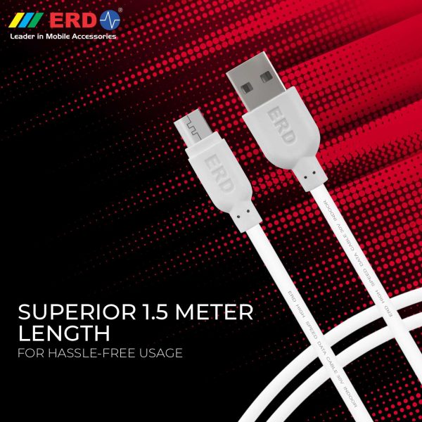 ERD UC-23 2.4 Amp Fast Charging Extra Tough Unbreakable 2 Meters Long Micro USB Cable (Oxy-White) 2