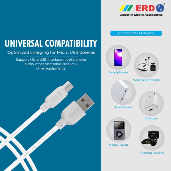 ERD UC-23 2.4 Amp Fast Charging Extra Tough Unbreakable 2 Meters Long Micro USB Cable (Oxy-White) 4