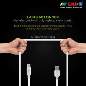 ERD UC-29 2.4 Amp Fast Charging Extra Tough Unbreakable 1 Meter Long Micro USB Cable (White)