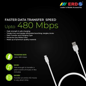 ERD UC-31 3 Amp Fast Charging Extra Tough Unbreakable 1 Meter Long USB Type C Cable (White)