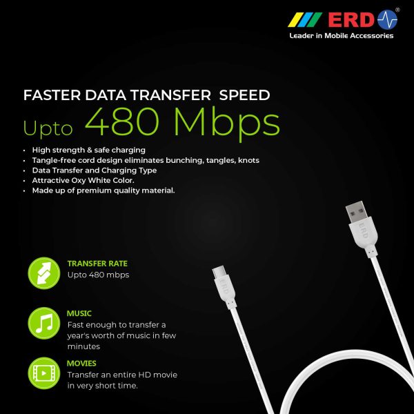 ERD UC-31 3 Amp Fast Charging Extra Tough Unbreakable 1 Meter Long USB Type C Cable (White) 5