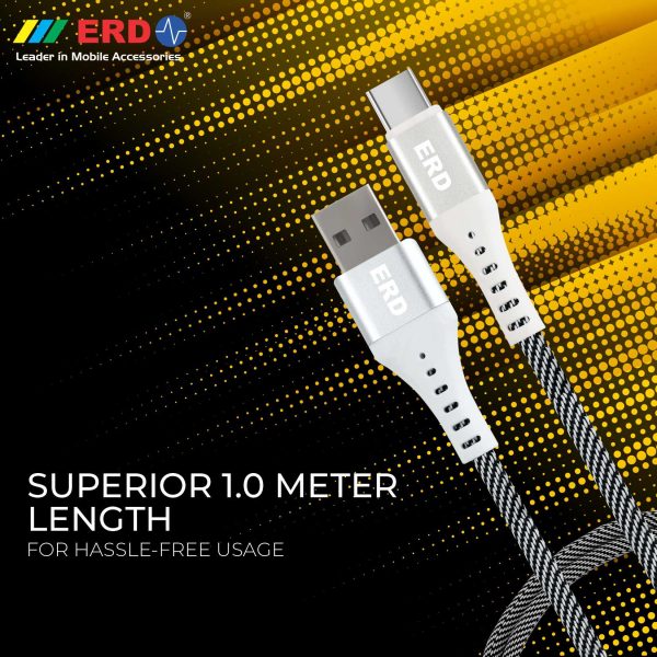 ERD UC-35 3 Amp Fast Charging Metal Casing Braided Unbreakable 1 Meter Long USB Type C Cable (White) 7