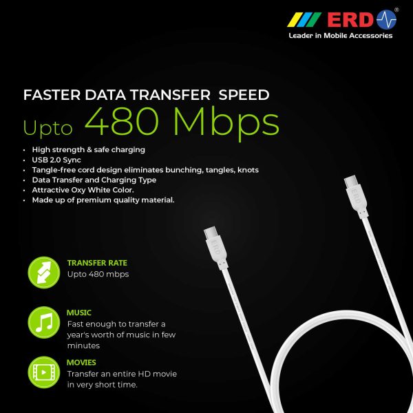 ERD UC-37 3 Amp Fast Charging Extra Tough Unbreakable 1 Meter Long USB Type C Cable (White) 5