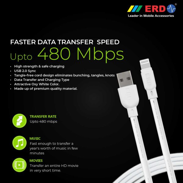 ERD UC-40 2 Amp Fast Charging Extra Tough Unbreakable 1 Meter Long Lightning Cable (White) 5