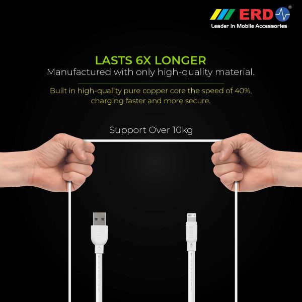 ERD UC-40 2 Amp Fast Charging Extra Tough Unbreakable 1 Meter Long Lightning Cable (White) 8