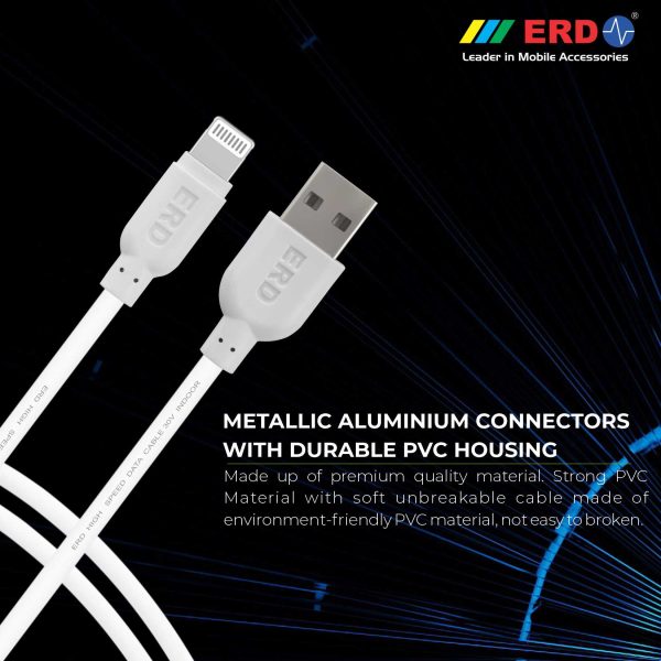 ERD UC-41 2 Amp Fast Charging Tough 1 Meter Long Lightning Flat Cable (White) 5
