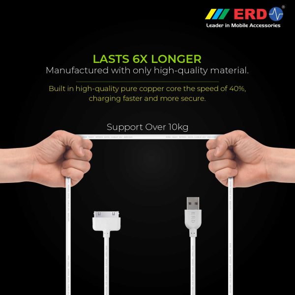 ERD UC-56 2 Amp Fast Charging Extra Tough Unbreakable 1 Meter Long USB Cable for iPhone 4/4s iPad 1/2/3 (White)