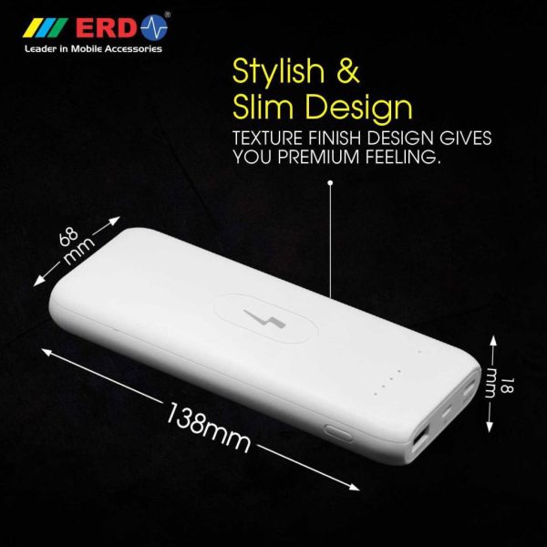 ERD 10000 mAh Power Bank (Power Delivery 2.0) (White, Lithium Polymer)