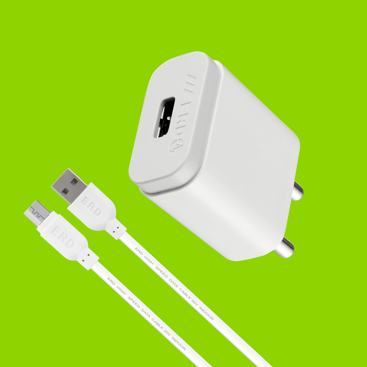 ERD TC-21 Micro USB Charger 2 Amp Mobile Charger with Detachable Cable (White, Cable Included)