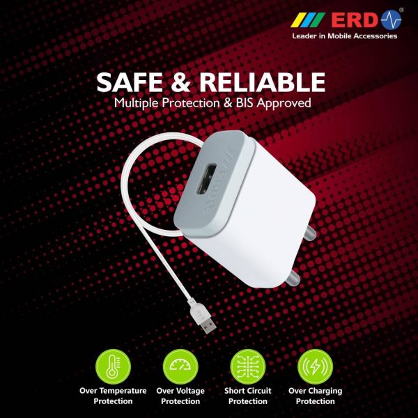 ERD TC-21_IP5 2 Amp Mobile Charger with Detachable Cable (White, Cable Included)