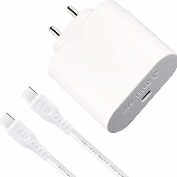 ERD TC-59 USB C to C 65 W Mobile Charger with Detachable Cable (White, Cable Included)