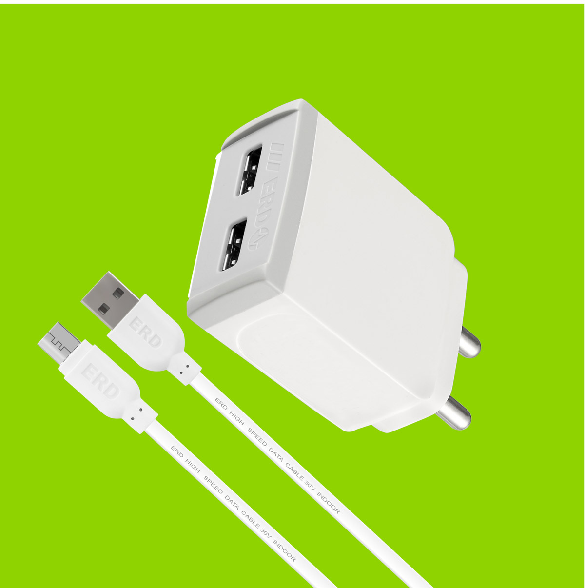 ERD TC-26 2.4 Amp Dual Micro USB Charger with Detachable Cable (White)