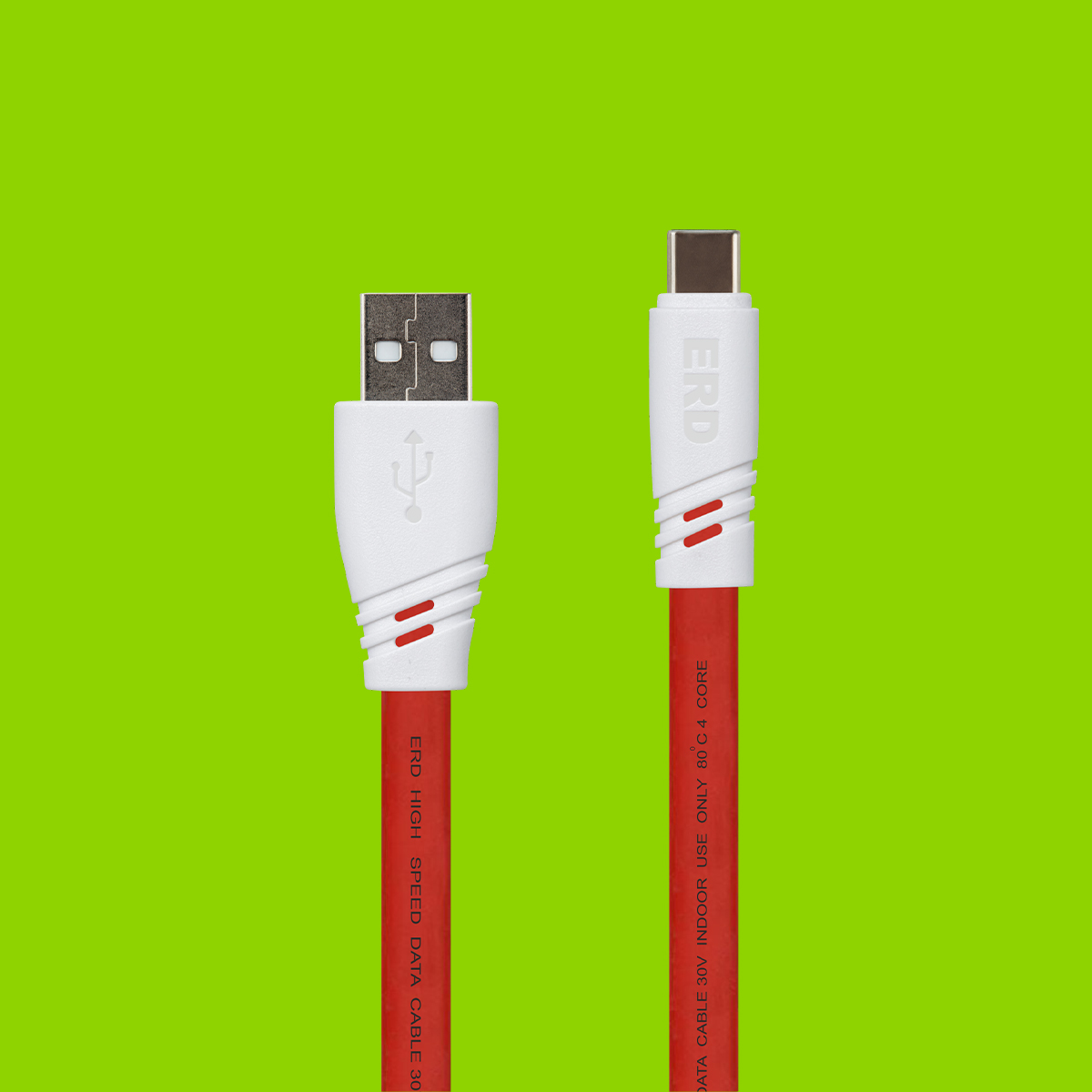 ERD UC-65R Flat USB C Data Cable (Red)