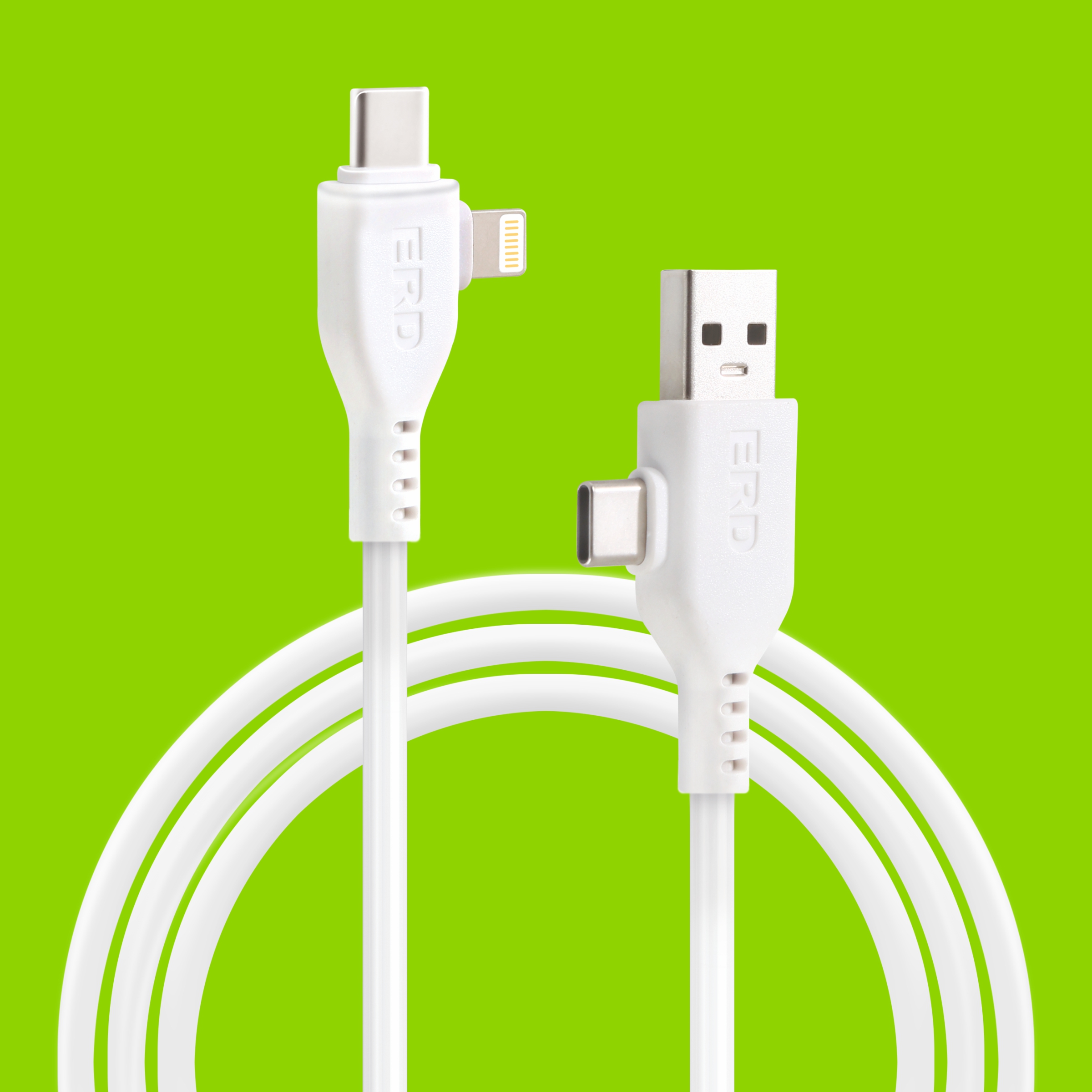 ERD UC-101 Fast Charging  4 in 1 (USB A to USB-C + USB A to Lightning + USB-C to USB-C+ USB-C to Lightning) Data Cable (White)